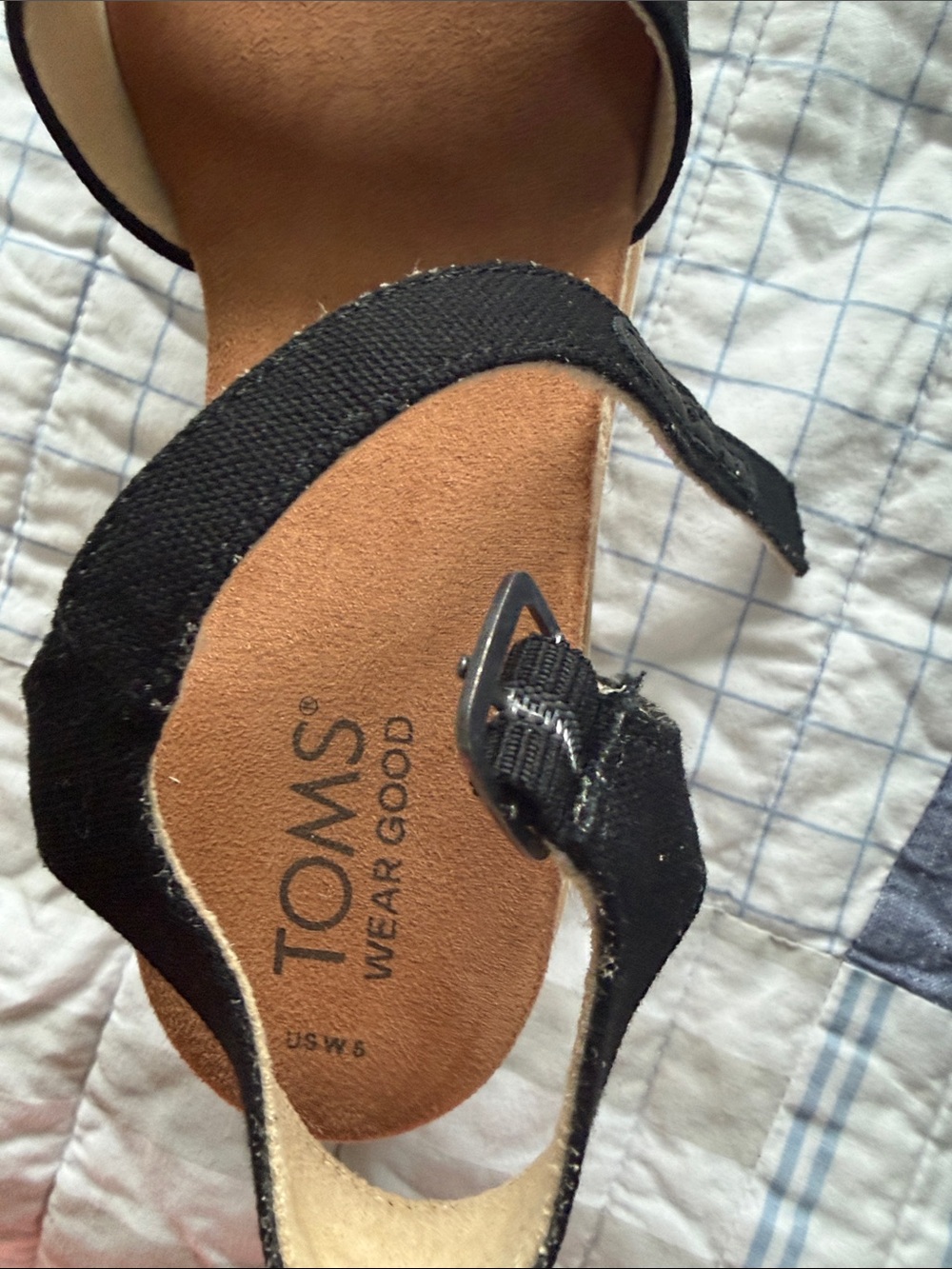 Toms Black Wedge Sandals with Ankle Strap - Picture 5 of 6